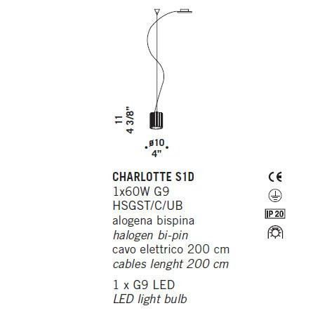 Подвесной светильник De Majo CHARLOTTE S1D 0CHAR0S10 Подвесной светильник De Majo CHARLOTTE S1D 0CHAR0S10