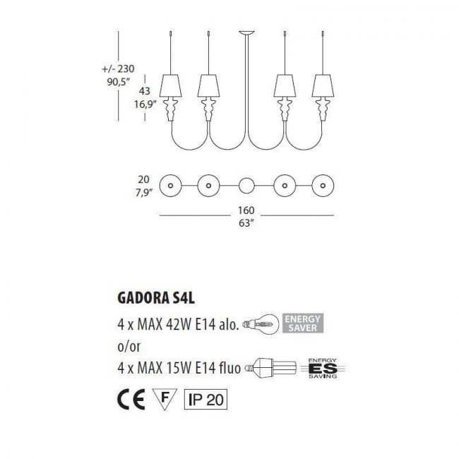 Подвесной светильник Morosini Evi Style Gadora S4L ES0604SO04GTAL Подвесной светильник Morosini Evi Style Gadora S4L ES0604SO04GTAL