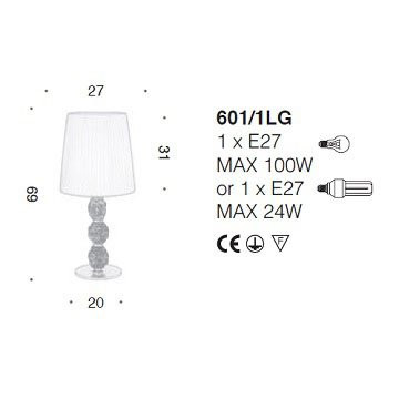 Настольная лампа IDL Charme 601/1LG pure steel with black Murano glass / ivory plisse Настольная лампа IDL Charme 601/1LG pure steel with black Murano glass / ivory plisse