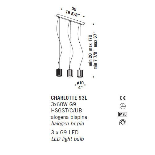 Подвесной светильник De Majo CHARLOTTE S3L 0CHAR0S30 Подвесной светильник De Majo CHARLOTTE S3L 0CHAR0S30