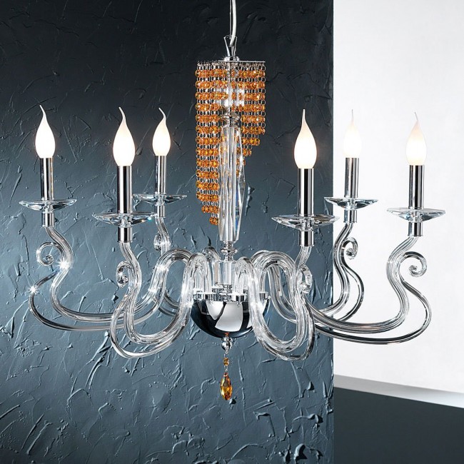 Люстра Euroluce Venice Superlux L6 silver clear amber Люстра Euroluce Venice Superlux L6 silver clear amber
