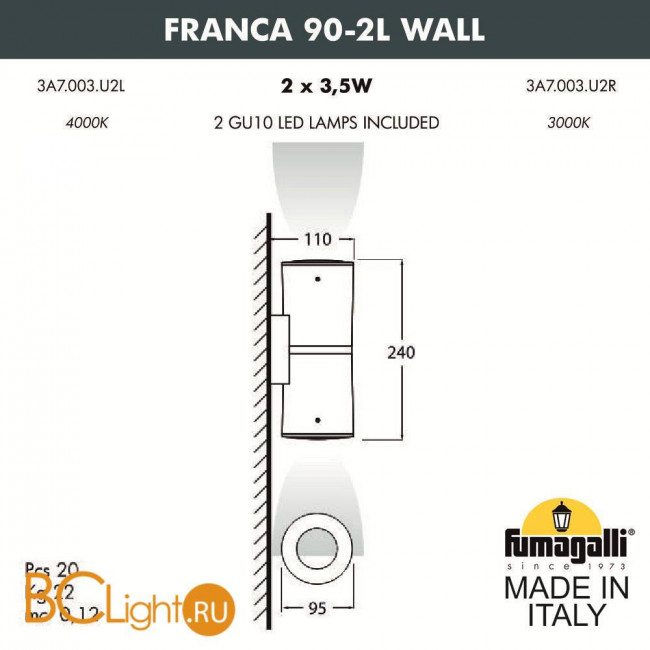 Уличный настенный светильник Fumagalli Franca 90 3A7.003.000.LXU2L