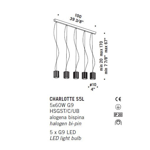 Подвесной светильник De Majo CHARLOTTE S5L 0CHAR0S50 Подвесной светильник De Majo CHARLOTTE S5L 0CHAR0S50
