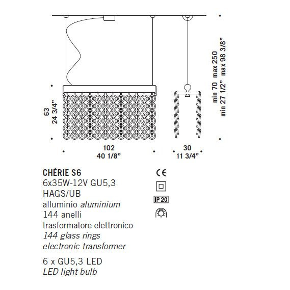 Подвесной светильник De Majo CHERIE S6 0CHER0S-6 Подвесной светильник De Majo CHERIE S6 0CHER0S-6