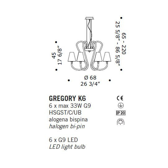 Люстра De Majo GREGORY K6 0GREG0K00 Люстра De Majo GREGORY K6 0GREG0K00