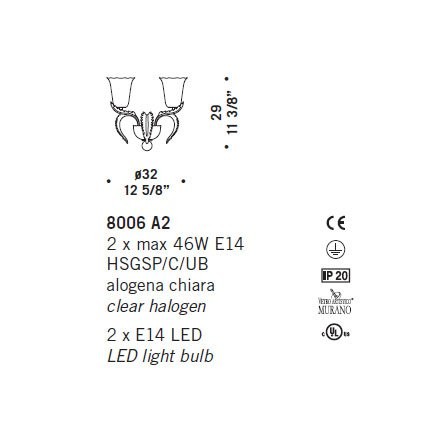 Бра De Majo 8006 A2 080060A20 Бра De Majo 8006 A2 080060A20