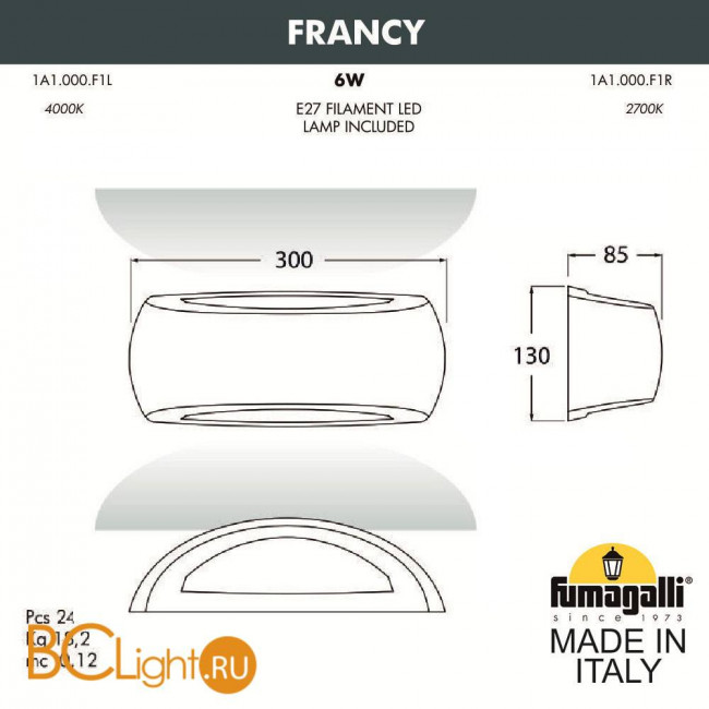 Уличный настенный светильник Fumagalli Francy 1A1.000.000.LYF1R