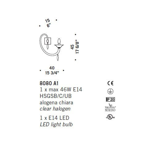Бра De Majo 8080 A1 080800A00 Бра De Majo 8080 A1 080800A00