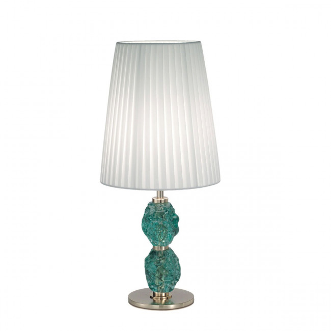 Настольная лампа IDL Charme 601/1LM pure steel with green Murano glass / white plisse Настольная лампа IDL Charme 601/1LM pure steel with green Murano glass / white plisse