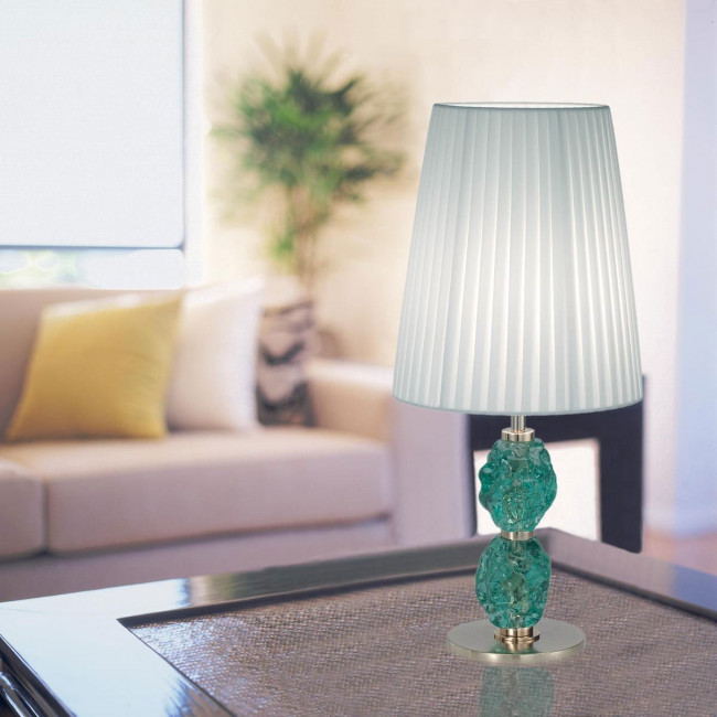 Настольная лампа IDL Charme 601/1LM pure steel with green Murano glass / white plisse Настольная лампа IDL Charme 601/1LM pure steel with green Murano glass / white plisse