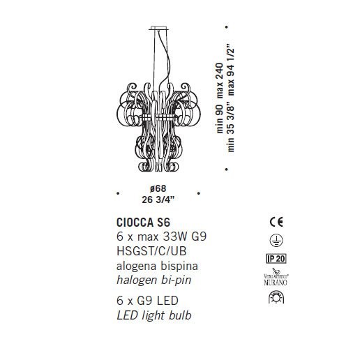 Подвесной светильник De Majo CIOCCA S6 0CIOC0S08 Подвесной светильник De Majo CIOCCA S6 0CIOC0S08