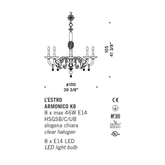 Люстра De Majo L'ESTRO ARMONICO K8 0LEST0K08 Люстра De Majo L'ESTRO ARMONICO K8 0LEST0K08