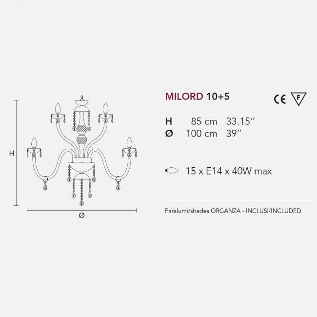 Люстра Masiero Milord 10+5 VV Red / ORG/12/RD Люстра Masiero Milord 10+5 VV Red / ORG/12/RD