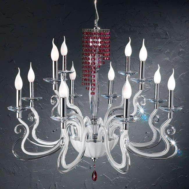 Люстра Euroluce Venice Superlux L8+4 silver white red Люстра Euroluce Venice Superlux L8+4 silver white red