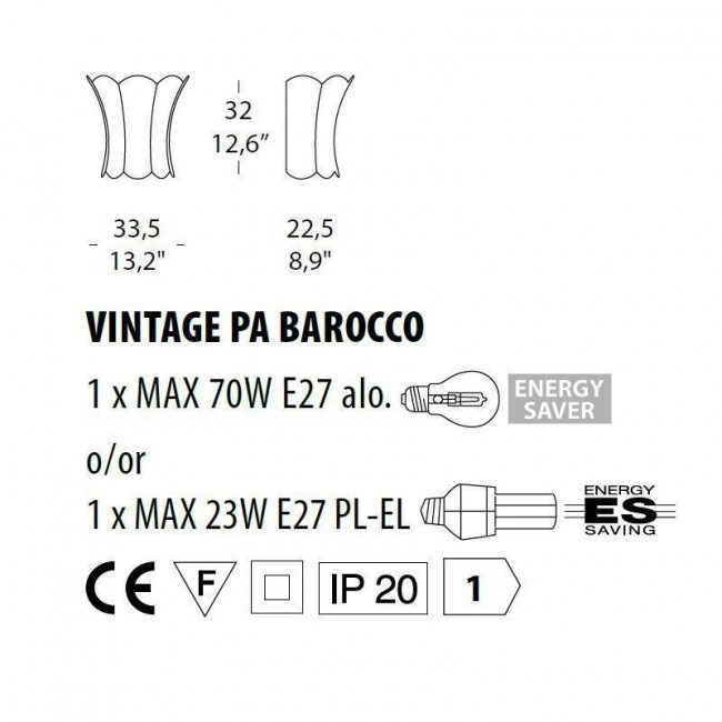 Настенный светильник Evi Style Vintage PA Barocco SR ES0241PA04SR Настенный светильник Evi Style Vintage PA Barocco SR ES0241PA04SR