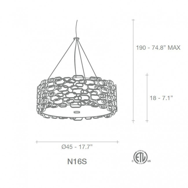 Подвесной светильник Terzani Glamour N16S H8 C8