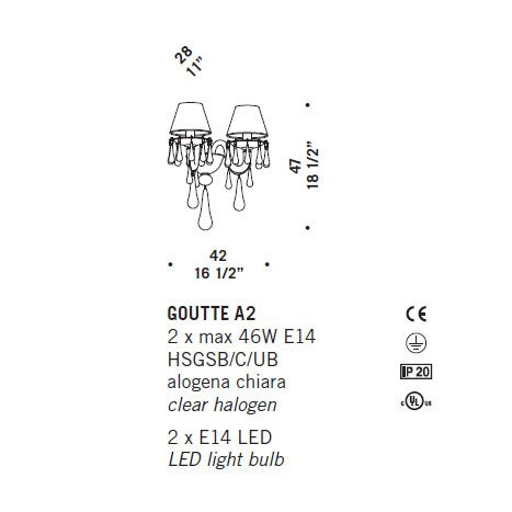 Бра De Majo GOUTTE A2 0GOUT0A21 Бра De Majo GOUTTE A2 0GOUT0A21