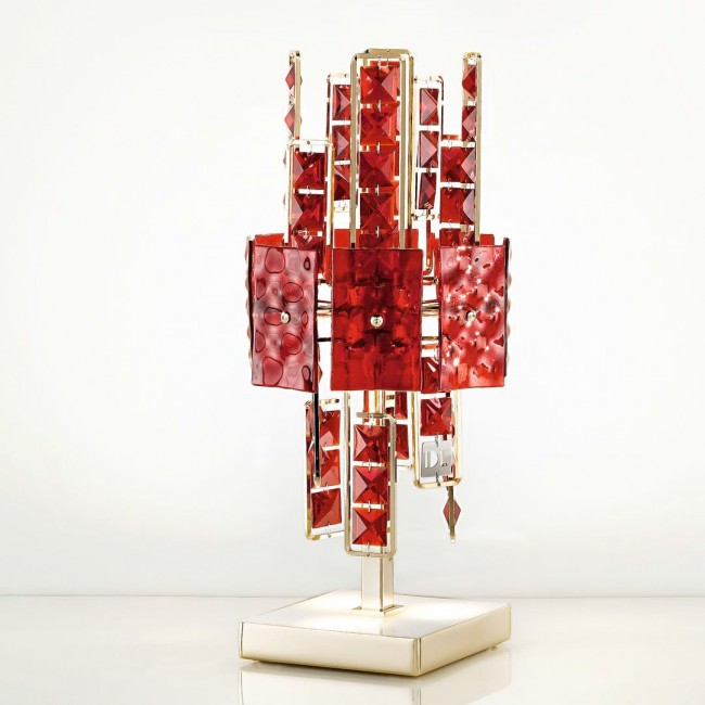 Настольная лампа IDL Crystalline 493/3L light gold / red glass Настольная лампа IDL Crystalline 493/3L light gold / red glass
