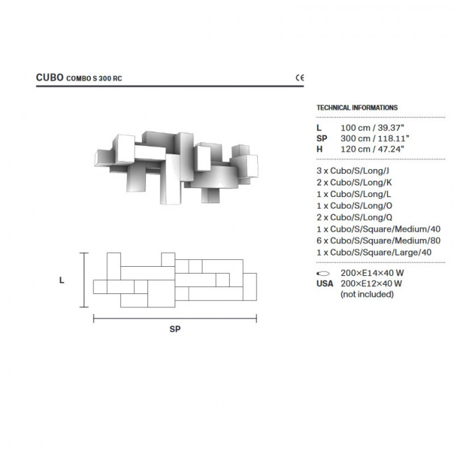 Подвесной светильник Masiero Cubo COMBO S300 RC TR Cut