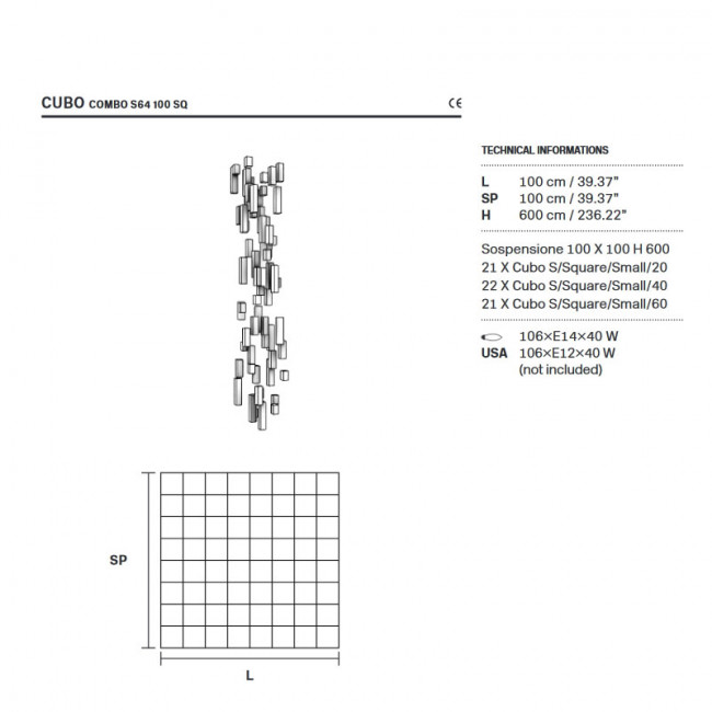 Подвесной светильник Masiero Cubo COMBO S64 100 SQ TR Cut Подвесной светильник Masiero Cubo COMBO S64 100 SQ TR Cut