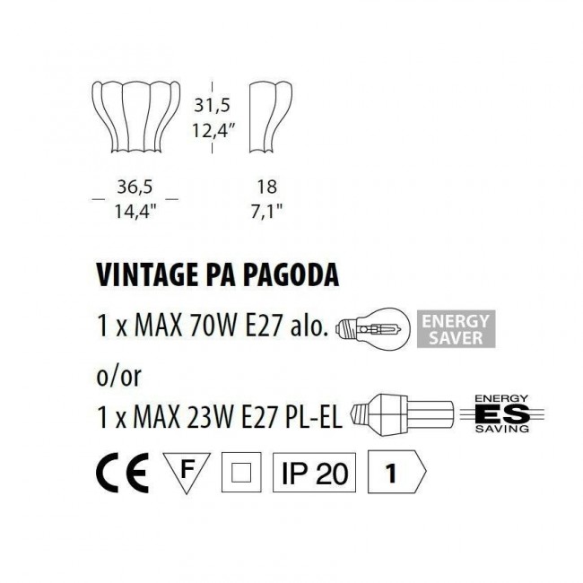 Настенный светильник Evi Style Vintage PA Pagoda NE ES0240PA04NE Настенный светильник Evi Style Vintage PA Pagoda NE ES0240PA04NE