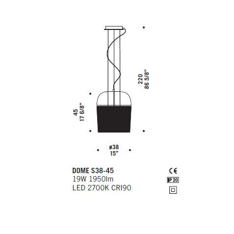 Подвесной светильник De Majo DOME S38-45 ED 0DOME0S30 Подвесной светильник De Majo DOME S38-45 ED 0DOME0S30