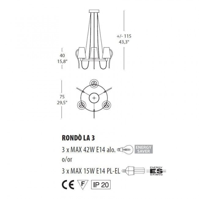 Люстра Evi Style Rondo' LA3 ES0180LA04AVAL Люстра Evi Style Rondo' LA3 ES0180LA04AVAL