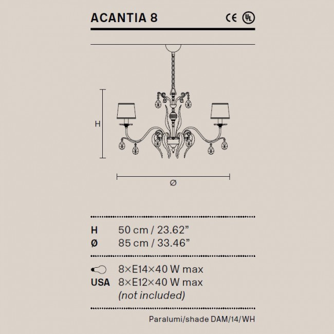 Люстра Masiero Acantia 8 V95 / DAM/14/WH Swarovski elements