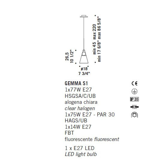 Подвесной светильник De Majo GEMMA S1 0GEMM0S-1 clear Подвесной светильник De Majo GEMMA S1 0GEMM0S-1 clear