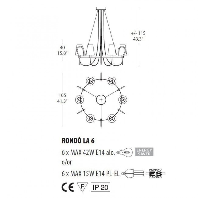 Люстра Evi Style Rondo' LA6 ES0181LA04BIAL Люстра Evi Style Rondo' LA6 ES0181LA04BIAL
