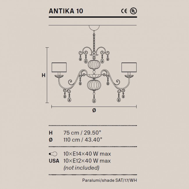 Люстра Masiero Antika 10 /G16/ SAT/17/WH