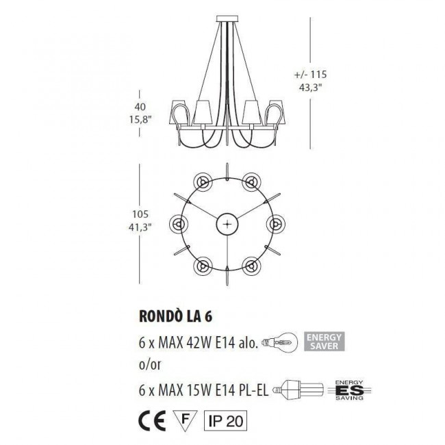 Люстра Evi Style Rondo' LA6 ES0181LA04NOAL Люстра Evi Style Rondo' LA6 ES0181LA04NOAL