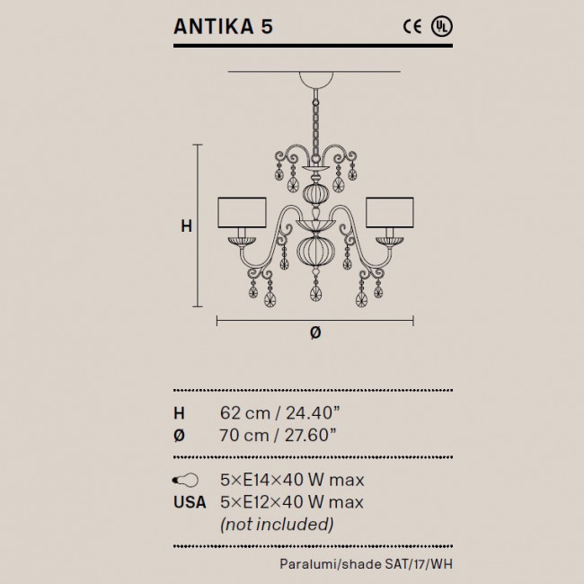 Люстра Masiero Antika 5 /G15/ SAT/17/WH