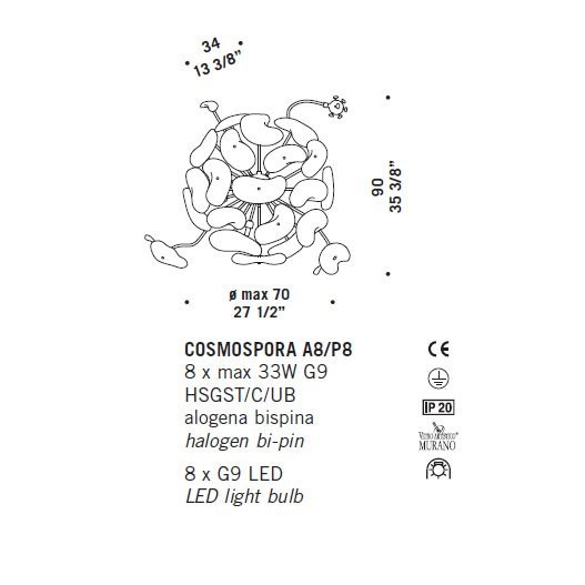 Потолочный светильник De Majo COSMOSPORA A8/P8 0COSM0A Потолочный светильник De Majo COSMOSPORA A8/P8 0COSM0A