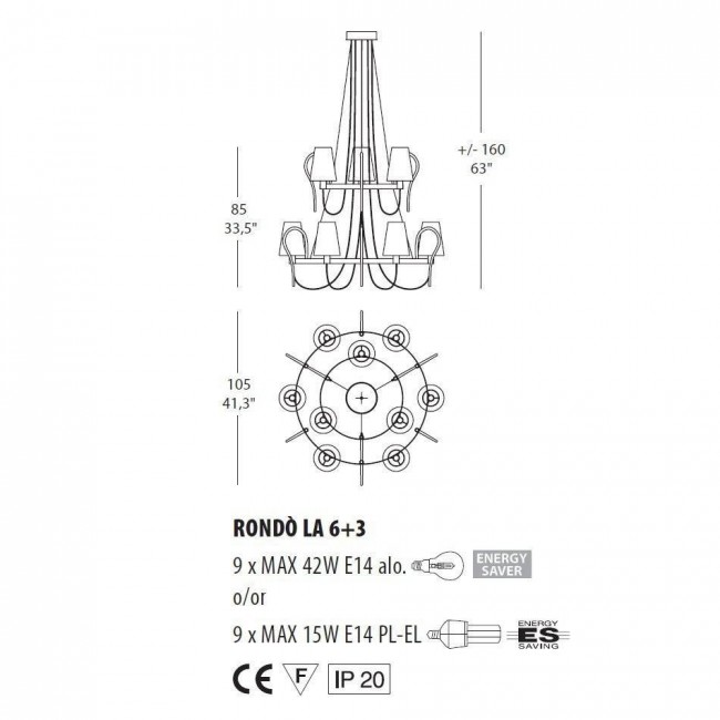 Люстра Evi Style Rondo' LA6+3 ES0182LA04AVAL Люстра Evi Style Rondo' LA6+3 ES0182LA04AVAL