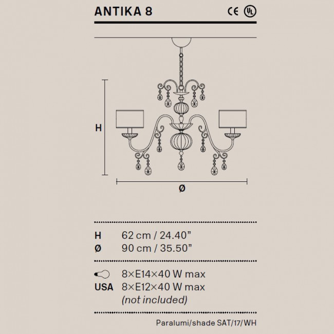 Люстра Masiero Antika 8 /G15/ SAT/17/WH