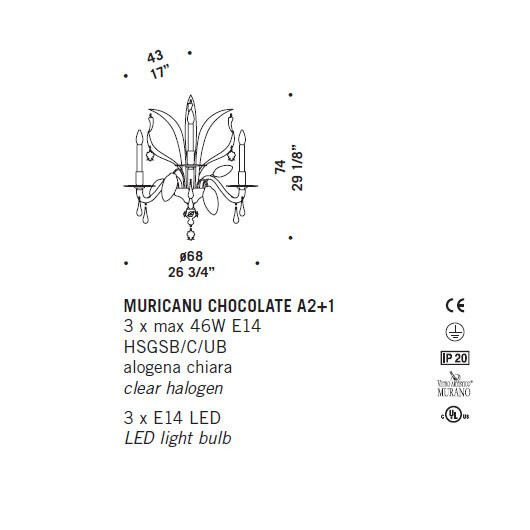 Бра De Majo MURICANU CHOCOLATE A2+1 0MURI0A04 Бра De Majo MURICANU CHOCOLATE A2+1 0MURI0A04