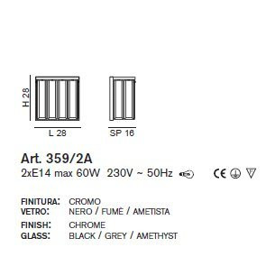 Настенный светильник IDL Roma 359/2A chrome / smoke grey with engraving Настенный светильник IDL Roma 359/2A chrome / smoke grey with engraving