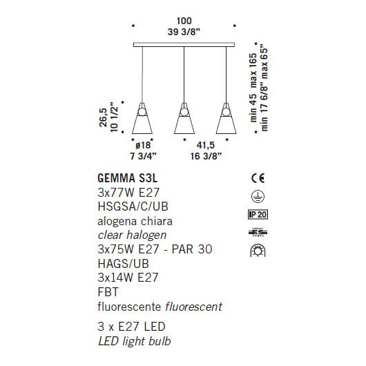 Подвесной светильник De Majo GEMMA S3L 0GEMM0SL-3 clear+white Подвесной светильник De Majo GEMMA S3L 0GEMM0SL-3 clear+white