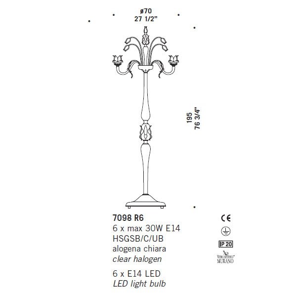 Торшер De Majo 7098 R6 070980R60 Торшер De Majo 7098 R6 070980R60