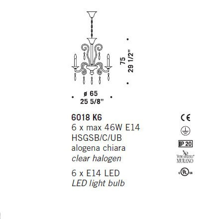 Люстра De Majo 6018 K6 060180K06 cristallo Люстра De Majo 6018 K6 060180K06 cristallo