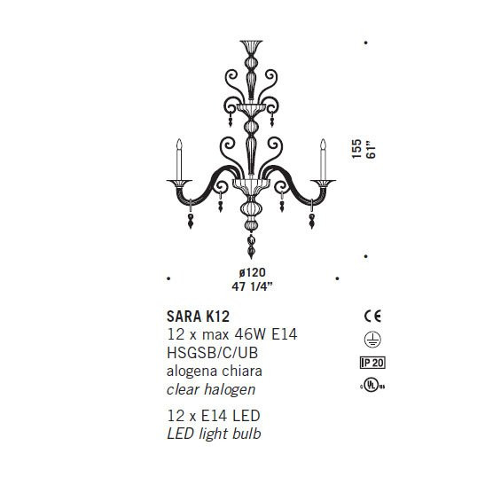 Люстра De Majo SARA K12 0SARA0K13 Люстра De Majo SARA K12 0SARA0K13