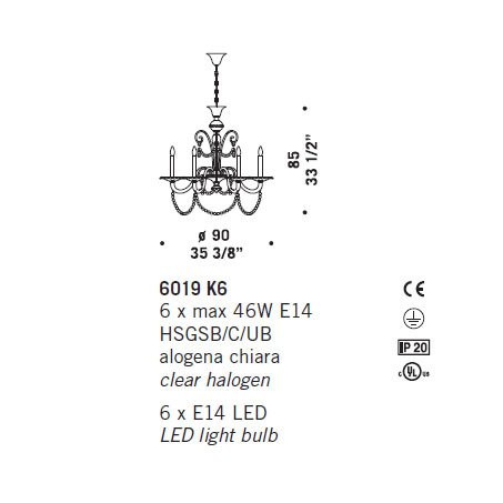 Люстра De Majo 6019 K6 060190K06 cristallo Люстра De Majo 6019 K6 060190K06 cristallo