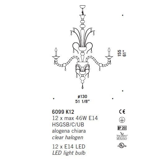 Люстра De Majo 6099 K12 060990K12 white Люстра De Majo 6099 K12 060990K12 white