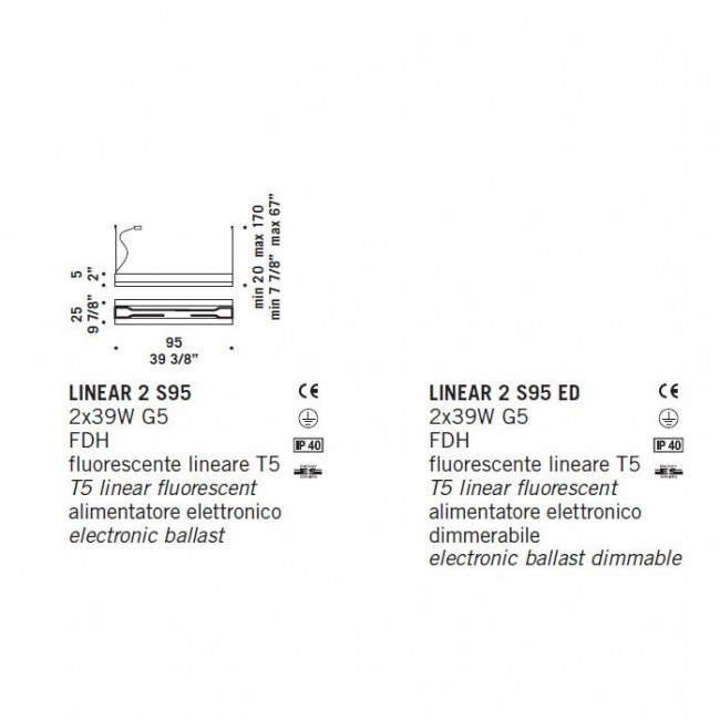 Подвесной светильник De Majo LINEAR 2 S95ED 0LINE0S20 Подвесной светильник De Majo LINEAR 2 S95ED 0LINE0S20