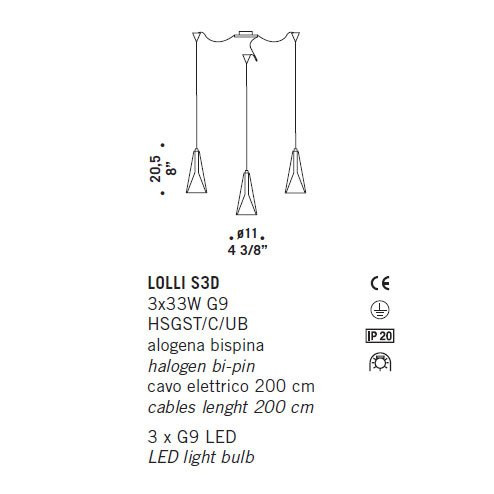 Подвесной светильник De Majo LOLLI S3D 0LOLL0S13 Подвесной светильник De Majo LOLLI S3D 0LOLL0S13