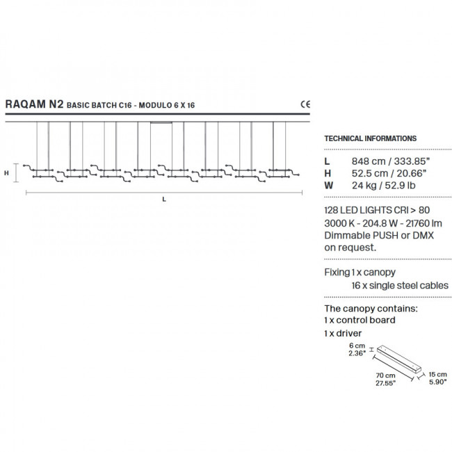 Подвесной светильник Masiero Raqam N2 BASIC BATCH C16 - MODULO 6 X 16 CH TR Подвесной светильник Masiero Raqam N2 BASIC BATCH C16 - MODULO 6 X 16 CH TR
