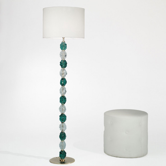 Торшер IDL Charme 600/13P pure steel with green+transp Murano glass / ivory chinette Торшер IDL Charme 600/13P pure steel with green+transp Murano glass / ivory chinette