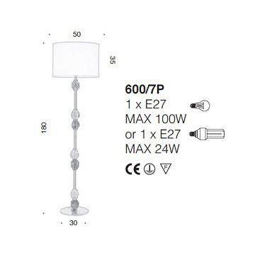 Торшер IDL Charme 600/7P pure steel with green+transp Murano glass / ivory chinette Торшер IDL Charme 600/7P pure steel with green+transp Murano glass / ivory chinette