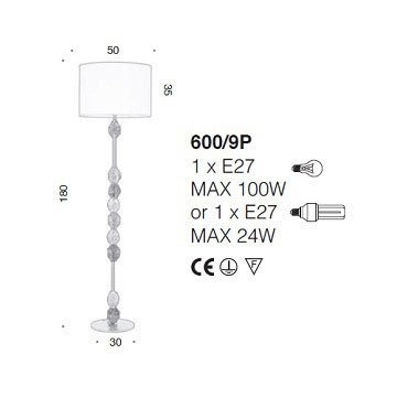 Торшер IDL Charme 600/9P pure steel with green+transp Murano glass / ivory chinette Торшер IDL Charme 600/9P pure steel with green+transp Murano glass / ivory chinette